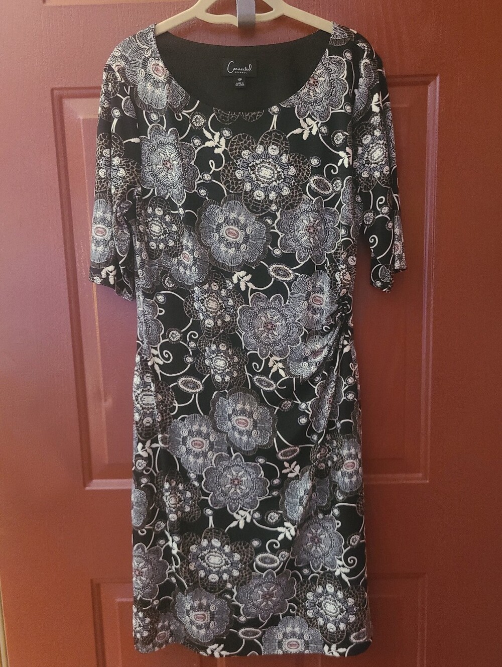 Connected Apparel Black Floral Pattern Dress Size 10P EUC
